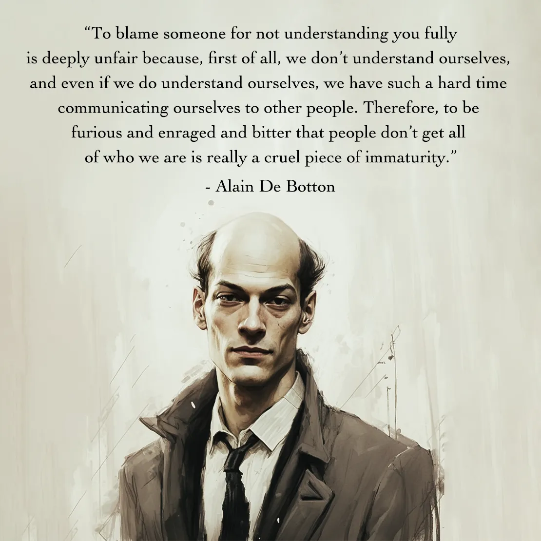 Quote by Alain De Botton on Wisdom - "To blame someone for not understanding you fully is deeply unfair..."