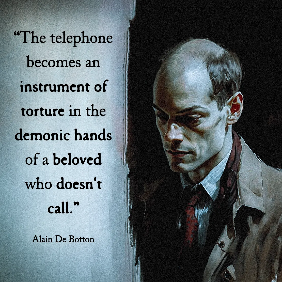 Quote by Alain De Botton on Love - The telephone becomes an instrument of torture in the demonic hands of a beloved who