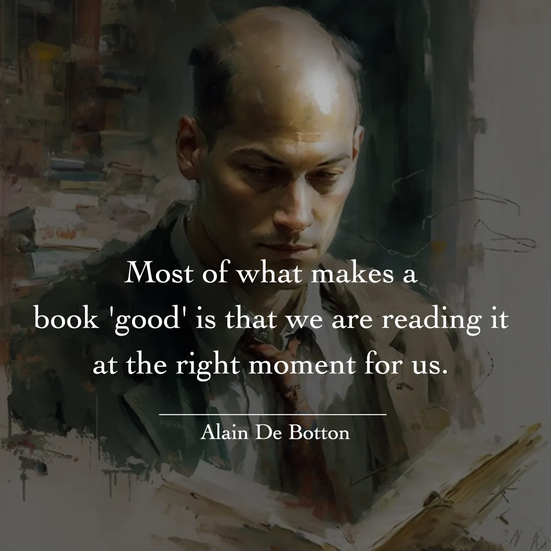 Quote by Alain De Botton on Wisdom - Most of what makes a book 'good' is that we are reading it at the right moment for us.