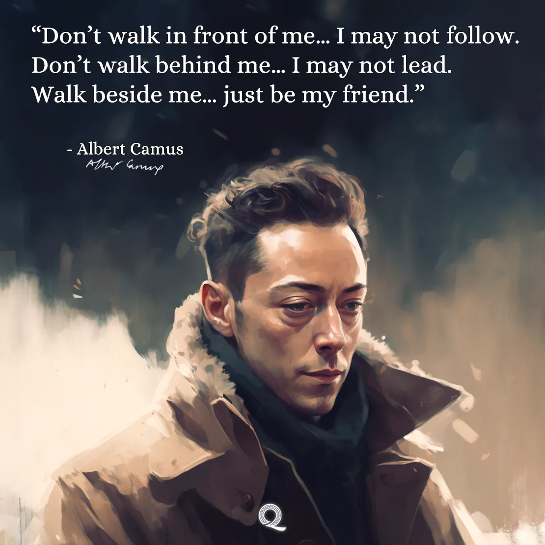 Quote by Albert Camus on Friendship - "Don't walk in front of me... Walk beside me... just be my friend."
