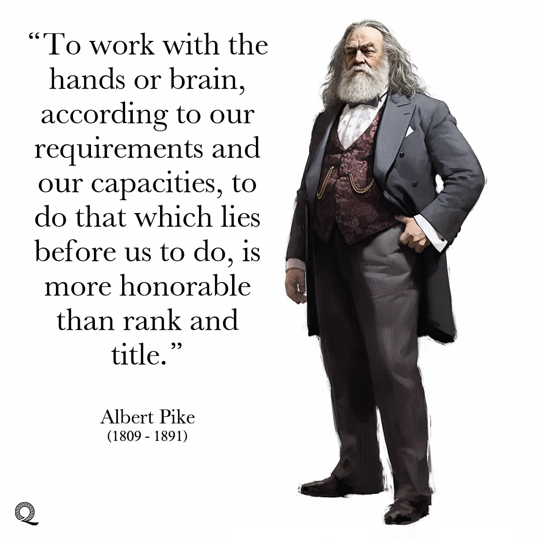 Quote by Albert Pike on Work-ethic - "To work with the hands or brain... is more honorable than rank and title."