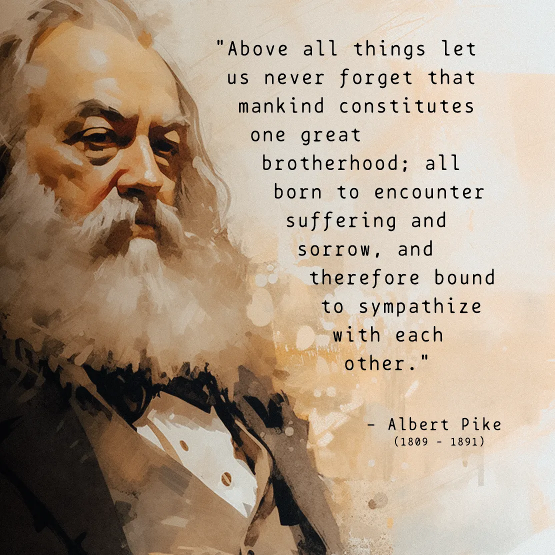 Quote by Albert Pike on Empathy - "Above all things let us never forget that mankind constitutes one great brotherhood..."
