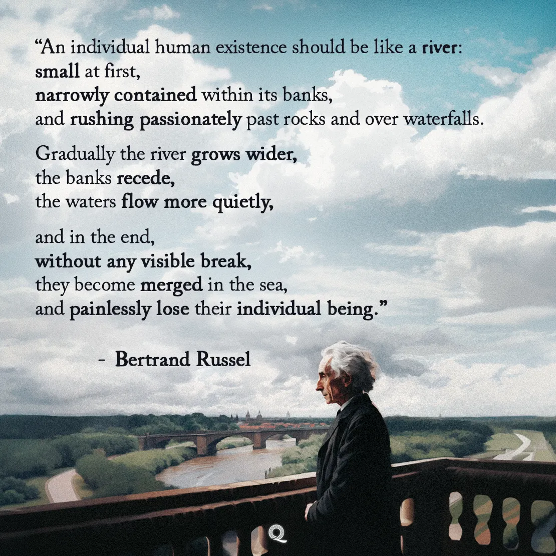 Quote by Bertrand Russell on Transcendence - "An individual human existence should be like a river: small at first..."