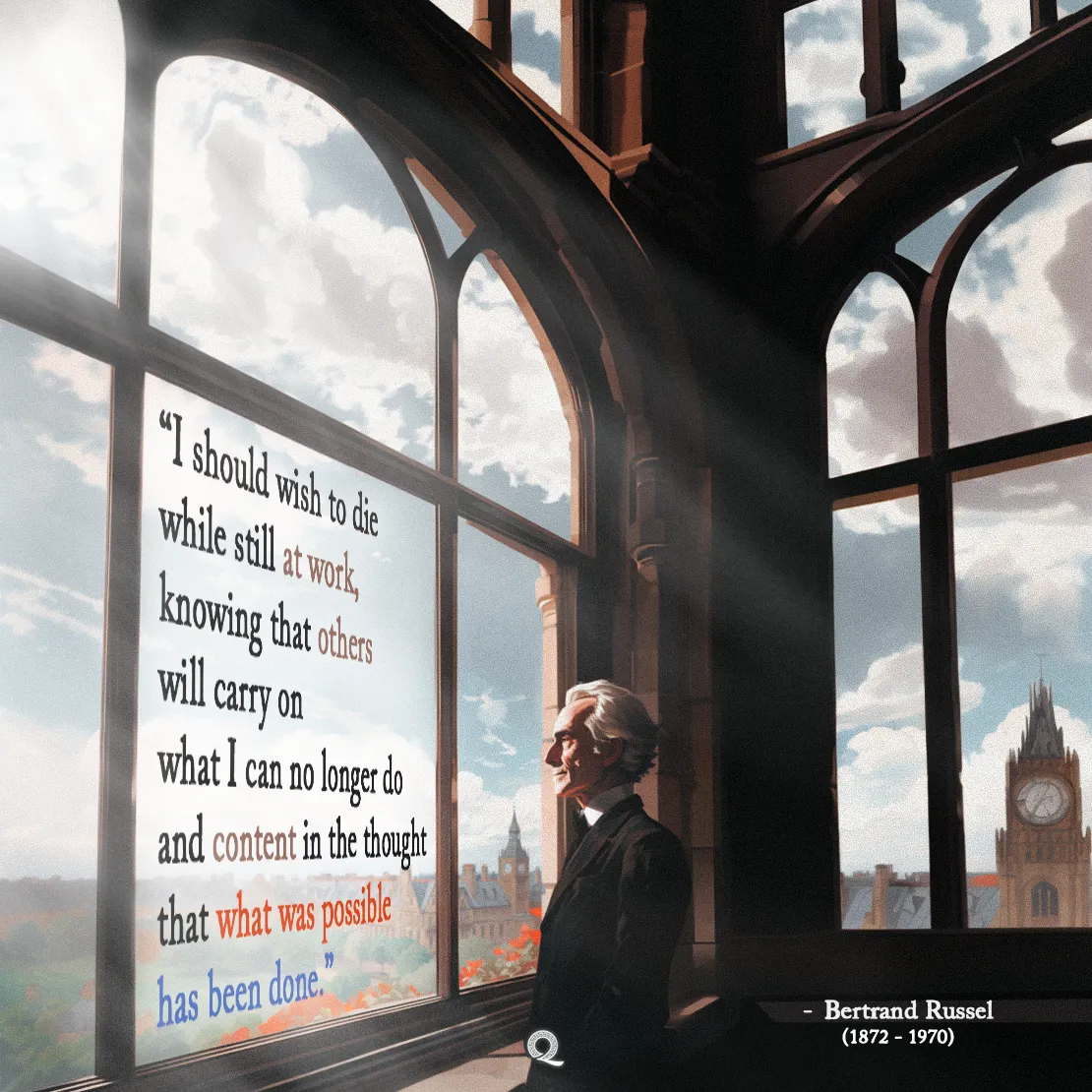 Quote by Bertrand Russell on Legacy - "I should wish to die while still at work, knowing that others will carry on..."
