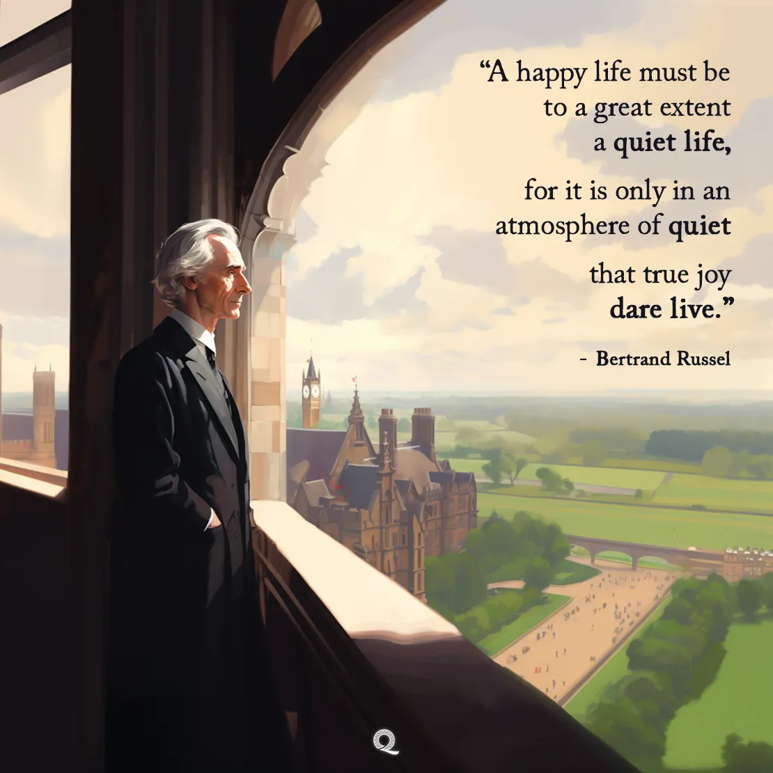 Quote by Bertrand Russell on Happiness - "A happy life must be to a great extent a quiet life..."