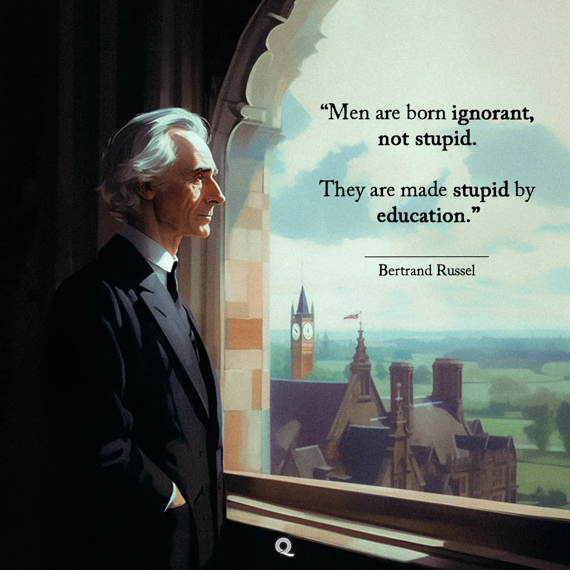 Quote by Bertrand Russell on Ignorance - "Men are born ignorant, not stupid. They are made stupid by education."