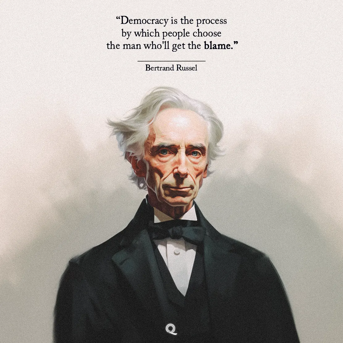 Quote by Bertrand Russell on Democracy - "Democracy is the process by which people choose the man who'll get the blame."