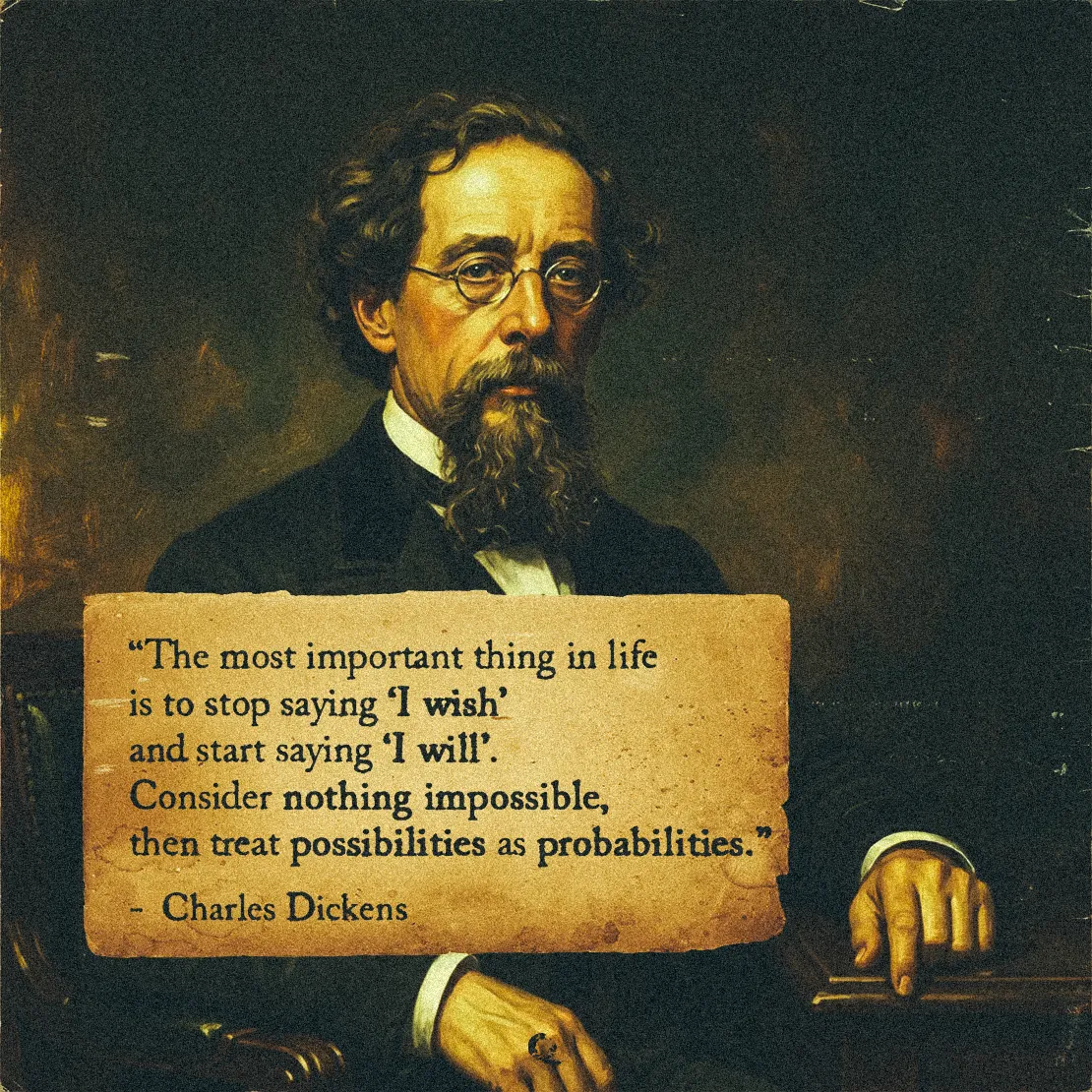 Quote by Charles Dickens on Willpower - The most important thing in life is to stop saying 'I wish' and start saying 'I